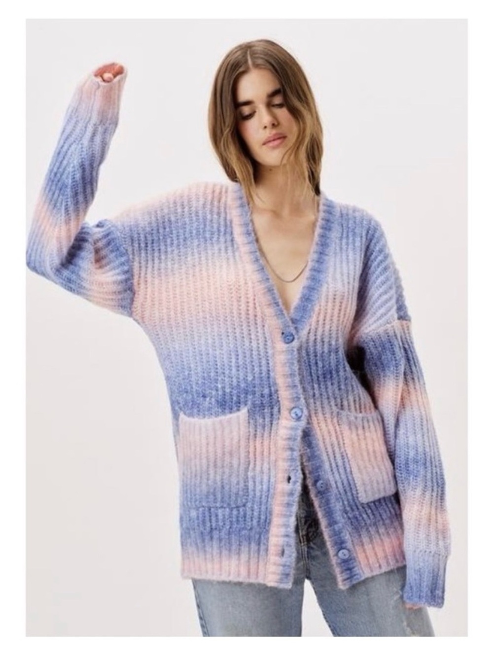 For Love & Lemons Pastel Blue and Pink Striped Cardigan